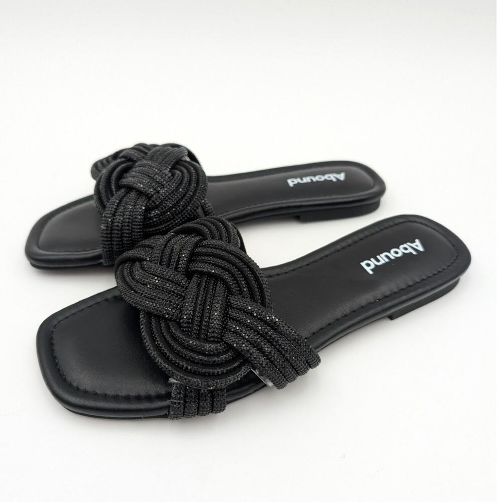 Abound Imani Flat Sandals Rhinestone Slip-On Women's Black Size US5.5